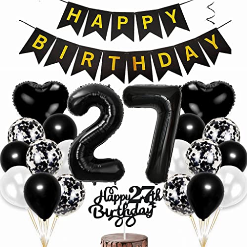 Conruich Luftballon 27. Geburtstag Deko - Tortendeko für Mann und Frau, Folienballon Zahl 27 Schwarz, Happy Birthday Banner für Party Dekoration Conruich Luftballon 27. Geburtstag Deko - Tortendeko für Mann und Frau, Folienballon Zahl 27 Schwarz, Happy Birthday Banner für Party Dekoration von Conruich