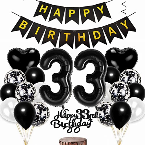 Conruich Luftballon 33. Geburtstag Deko, Geburtstagsdeko 33 Jahre Mann Frau, Tortendeko Geburtstag 33 Jahre Frau, Folienballon Zahl 33 Schwarz, Happy Birthday Banner für 33 Jahr Geburtstag Party Deko Conruich Luftballon 33. Geburtstag Deko, Geburtstagsdeko 33 Jahre Mann Frau, Tortendeko Geburtstag 33 Jahre Frau, Folienballon Zahl 33 Schwarz, Happy Birthday Banner für 33 Jahr Geburtstag Party Deko von Conruich