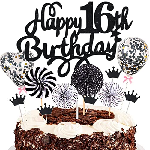 Conruich Tortendeko 16. Geburtstag Junge, Kuchen Topper Happy 16th Birthday Schwarz, Glitzer Kuchendeko 16. Geburtstag Ballons Konfetti Papierfächer für Geburtstagstorte Deko 16 Jahre Kinder Conruich Tortendeko 16. Geburtstag Junge, Kuchen Topper Happy 16th Birthday Schwarz, Glitzer Kuchendeko 16. Geburtstag Ballons Konfetti Papierfächer für Geburtstagstorte Deko 16 Jahre Kinder von Conruich