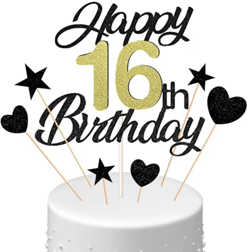 Conruich Tortendeko 16. Geburtstag Jungen, Kuchen Topper Happy 16th Birthday Schwarz, Glitzer Kuchen Deko 16. Geburtstag Ballons Konfetti Papierfächer für Geburtstagstorte Deko 16 Jahre Junge Mädchen Conruich Tortendeko 16. Geburtstag Jungen, Kuchen Topper Happy 16th Birthday Schwarz, Glitzer Kuchen Deko 16. Geburtstag Ballons Konfetti Papierfächer für Geburtstagstorte Deko 16 Jahre Junge Mädchen von Conruich