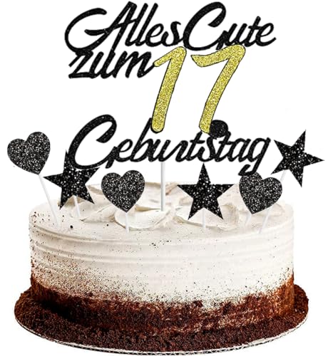 Conruich Tortendeko 17. Geburtstag Jungen, Kuchendeko Happy 17th Birthday Schwarz, Glitzer Kuchen Topper 17. Alles Gute Geburtstag Ballons Konfetti für 17 Jahre Geburtstagstorte Deko Junge Mädchen von Conruich
