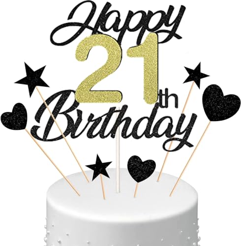 Conruich Tortendeko 21. Geburtstag Mann, Kuchen Topper Happy 21th Birthday Schwarz, Glitzer Kuchen Deko 21. Geburtstag Ballons Konfetti Papierfächer für Geburtstagstorte Deko 21 Jahre Frauen Männer Conruich Tortendeko 21. Geburtstag Mann, Kuchen Topper Happy 21th Birthday Schwarz, Glitzer Kuchen Deko 21. Geburtstag Ballons Konfetti Papierfächer für Geburtstagstorte Deko 21 Jahre Frauen Männer von Conruich