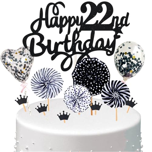 Conruich Tortendeko 22. Geburtstag Mann, Kuchen Topper Happy 22th Birthday Schwarz, Glitzer Cake Topper 22. Geburtstag Ballons Konfetti Papierfächer für Geburtstagstorte Deko 22 Jahre Frauen Männer Conruich Tortendeko 22. Geburtstag Mann, Kuchen Topper Happy 22th Birthday Schwarz, Glitzer Cake Topper 22. Geburtstag Ballons Konfetti Papierfächer für Geburtstagstorte Deko 22 Jahre Frauen Männer von Conruich