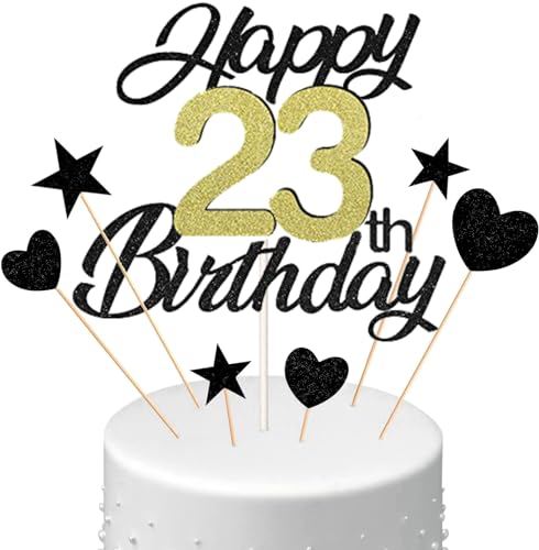 Conruich Tortendeko 23. Geburtstag Mann, Kuchen Topper Happy 23th Birthday Schwarz, Glitzer Kuchen Deko 23. Geburtstag Ballons Konfetti Papierfächer für Geburtstagstorte Deko 23 Jahre Frauen Männer Conruich Tortendeko 23. Geburtstag Mann, Kuchen Topper Happy 23th Birthday Schwarz, Glitzer Kuchen Deko 23. Geburtstag Ballons Konfetti Papierfächer für Geburtstagstorte Deko 23 Jahre Frauen Männer von Conruich