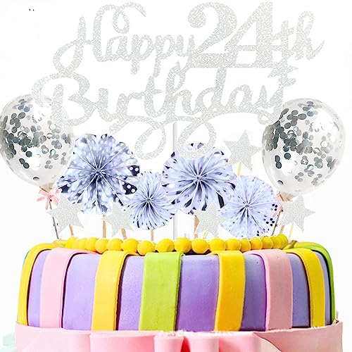 Conruich Tortendeko 24. Geburtstag Frau Mann, Kuchen Topper Happy 24th Birthday, Kuchendeko 24. Geburtstag Männer, Cake Topper Geburtstag Ballon Konfetti für Geburtstagstorte Deko 24 Jahre Frauen Conruich Tortendeko 24. Geburtstag Frau Mann, Kuchen Topper Happy 24th Birthday, Kuchendeko 24. Geburtstag Männer, Cake Topper Geburtstag Ballon Konfetti für Geburtstagstorte Deko 24 Jahre Frauen von Conruich