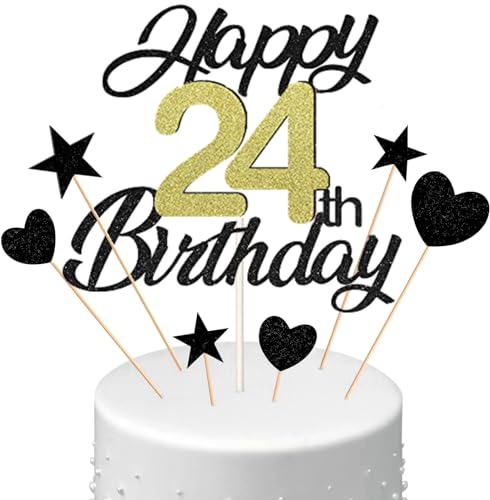 Conruich Tortendeko 24. Geburtstag Mann, Kuchen Topper Happy 24th Birthday Schwarz, Glitzer Kuchen Deko 24. Geburtstag Ballons Konfetti Papierfächer für Geburtstagstorte Deko 24 Jahre Frauen Männer Conruich Tortendeko 24. Geburtstag Mann, Kuchen Topper Happy 24th Birthday Schwarz, Glitzer Kuchen Deko 24. Geburtstag Ballons Konfetti Papierfächer für Geburtstagstorte Deko 24 Jahre Frauen Männer von Conruich