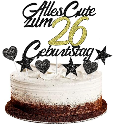 Conruich Tortendeko 26. Geburtstag Mann, Kuchendeko Happy 26th Birthday Schwarz, Glitzer Kuchen Topper 26. Alles Gute Geburtstag Ballons Konfetti für 26 Jahre Geburtstagstorte Deko Frauen Männer Conruich Tortendeko 26. Geburtstag Mann, Kuchendeko Happy 26th Birthday Schwarz, Glitzer Kuchen Topper 26. Alles Gute Geburtstag Ballons Konfetti für 26 Jahre Geburtstagstorte Deko Frauen Männer von Conruich