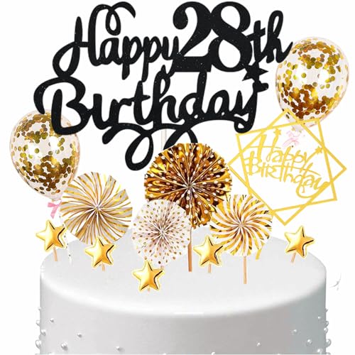 Conruich Tortendeko Happy Birthday Kuchen Topper 28. Geburtstag Frau,Kuchendeko Happy 28th Birthday, Schwarz Cake Topper 28. Geburtstag Konfetti Ballon für Geburtstagstorte Deko 28 Jahre Frauen Männer Conruich Tortendeko Happy Birthday Kuchen Topper 28. Geburtstag Frau,Kuchendeko Happy 28th Birthday, Schwarz Cake Topper 28. Geburtstag Konfetti Ballon für Geburtstagstorte Deko 28 Jahre Frauen Männer von Conruich