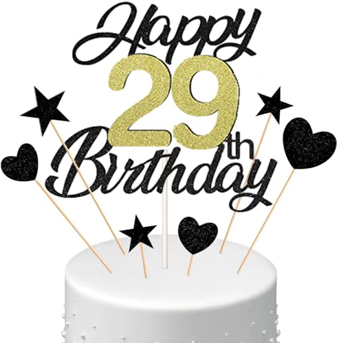 Conruich Tortendeko 29. Geburtstag Mann, Kuchen Topper Happy 29th Birthday Schwarz, Glitzer Kuchen Deko 29. Geburtstag Ballons Konfetti Papierfächer für Geburtstagstorte Deko 29 Jahre Frauen Männer Conruich Tortendeko 29. Geburtstag Mann, Kuchen Topper Happy 29th Birthday Schwarz, Glitzer Kuchen Deko 29. Geburtstag Ballons Konfetti Papierfächer für Geburtstagstorte Deko 29 Jahre Frauen Männer von Conruich