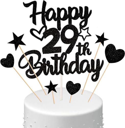 Conruich Tortendeko 29. Geburtstag Mann, Kuchendeko Happy 29th Birthday Schwarz, Glitzer Kuchen Topper 29. Geburtstag Ballons Konfetti Papierfächer für Geburtstagstorte Deko 29 Jahre Frauen Männer Conruich Tortendeko 29. Geburtstag Mann, Kuchendeko Happy 29th Birthday Schwarz, Glitzer Kuchen Topper 29. Geburtstag Ballons Konfetti Papierfächer für Geburtstagstorte Deko 29 Jahre Frauen Männer von Conruich