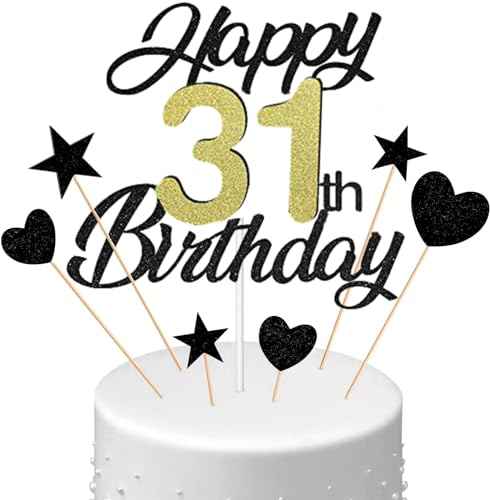 Conruich Tortendeko 31. Geburtstag Mann, Kuchen Topper Happy 31th Birthday Schwarz, Glitzer Kuchen Deko 31. Geburtstag Ballons Konfetti Papierfächer für Geburtstagstorte Deko 31 Jahre Frauen Männer Conruich Tortendeko 31. Geburtstag Mann, Kuchen Topper Happy 31th Birthday Schwarz, Glitzer Kuchen Deko 31. Geburtstag Ballons Konfetti Papierfächer für Geburtstagstorte Deko 31 Jahre Frauen Männer von Conruich