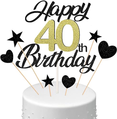 Conruich Tortendeko 40. Geburtstag Mann, Kuchen Topper Happy 40th Birthday Schwarz, Glitzer Kuchen Deko 40. Geburtstag Ballons Konfetti Papierfächer für Geburtstagstorte Deko 40 Jahre Frauen Männer Conruich Tortendeko 40. Geburtstag Mann, Kuchen Topper Happy 40th Birthday Schwarz, Glitzer Kuchen Deko 40. Geburtstag Ballons Konfetti Papierfächer für Geburtstagstorte Deko 40 Jahre Frauen Männer von Conruich