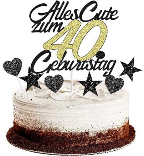 Conruich Tortendeko 40. Geburtstag Mann, Kuchendeko Happy 40th Birthday Schwarz, Glitzer Kuchen Topper 40. Alles Gute Geburtstag Ballons Konfetti für 40 Jahre Geburtstagstorte Deko Frauen Männer von Conruich