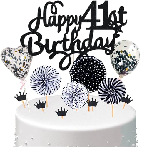 Conruich Tortendeko 41. Geburtstag Mann, Kuchen Topper Happy 41th Birthday Schwarz, Glitzer Cake Topper 41. Geburtstag Ballons Konfetti Papierfächer für Geburtstagstorte Deko 41 Jahre Frauen Männer Conruich Tortendeko 41. Geburtstag Mann, Kuchen Topper Happy 41th Birthday Schwarz, Glitzer Cake Topper 41. Geburtstag Ballons Konfetti Papierfächer für Geburtstagstorte Deko 41 Jahre Frauen Männer von Conruich