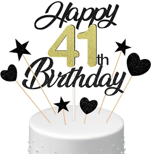 Conruich Tortendeko 41. Geburtstag Mann, Kuchen Topper Happy 41th Birthday Schwarz, Glitzer Kuchen Deko 41. Geburtstag Ballons Konfetti Papierfächer für Geburtstagstorte Deko 41 Jahre Frauen Männer Conruich Tortendeko 41. Geburtstag Mann, Kuchen Topper Happy 41th Birthday Schwarz, Glitzer Kuchen Deko 41. Geburtstag Ballons Konfetti Papierfächer für Geburtstagstorte Deko 41 Jahre Frauen Männer von Conruich