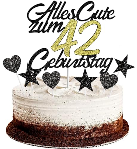 Conruich Tortendeko 42. Geburtstag Mann, Kuchendeko Happy 42th Birthday Schwarz, Glitzer Kuchen Topper 42. Alles Gute Geburtstag Ballons Konfetti für 42 Jahre Geburtstagstorte Deko Frauen Männer Conruich Tortendeko 42. Geburtstag Mann, Kuchendeko Happy 42th Birthday Schwarz, Glitzer Kuchen Topper 42. Alles Gute Geburtstag Ballons Konfetti für 42 Jahre Geburtstagstorte Deko Frauen Männer von Conruich