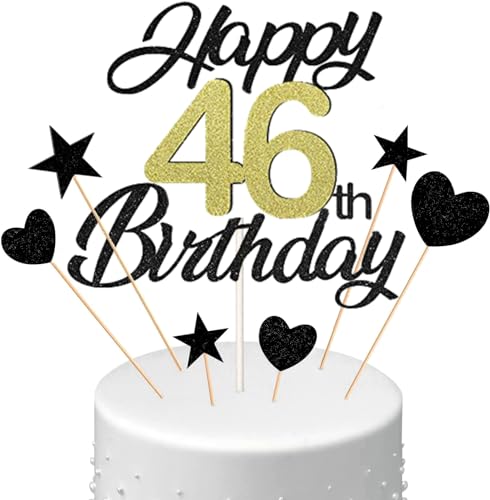 Conruich Tortendeko 46. Geburtstag Mann, Kuchen Topper Happy 46th Birthday Schwarz, Glitzer Kuchen Deko 46. Geburtstag Ballons Konfetti Papierfächer für Geburtstagstorte Deko 46 Jahre Frauen Männer Conruich Tortendeko 46. Geburtstag Mann, Kuchen Topper Happy 46th Birthday Schwarz, Glitzer Kuchen Deko 46. Geburtstag Ballons Konfetti Papierfächer für Geburtstagstorte Deko 46 Jahre Frauen Männer von Conruich