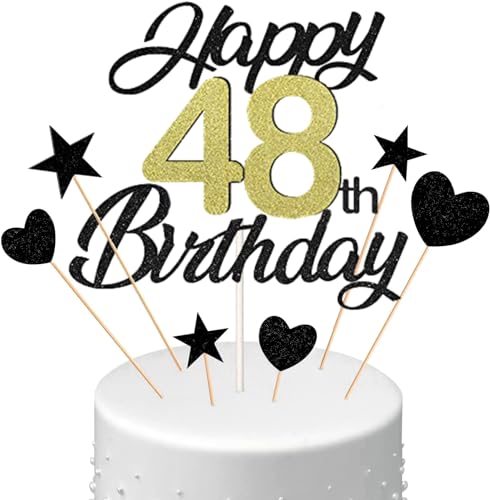 Conruich Tortendeko 48. Geburtstag Mann, Kuchen Topper Happy 48th Birthday Schwarz, Glitzer Kuchen Deko 48. Geburtstag Ballons Konfetti Papierfächer für Geburtstagstorte Deko 48 Jahre Frauen Männer Conruich Tortendeko 48. Geburtstag Mann, Kuchen Topper Happy 48th Birthday Schwarz, Glitzer Kuchen Deko 48. Geburtstag Ballons Konfetti Papierfächer für Geburtstagstorte Deko 48 Jahre Frauen Männer von Conruich