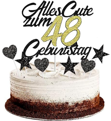 Conruich Tortendeko 48. Geburtstag Mann, Kuchendeko Happy 48th Birthday Schwarz, Glitzer Kuchen Topper 48. Alles Gute Geburtstag Ballons Konfetti für 48 Jahre Geburtstagstorte Deko Frauen Männer Conruich Tortendeko 48. Geburtstag Mann, Kuchendeko Happy 48th Birthday Schwarz, Glitzer Kuchen Topper 48. Alles Gute Geburtstag Ballons Konfetti für 48 Jahre Geburtstagstorte Deko Frauen Männer von Conruich
