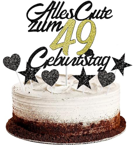 Conruich Tortendeko 49. Geburtstag Mann, Kuchendeko Happy 49th Birthday Schwarz, Glitzer Kuchen Topper 49. Alles Gute Geburtstag Ballons Konfetti für 49 Jahre Geburtstagstorte Deko Frauen Männer von Conruich
