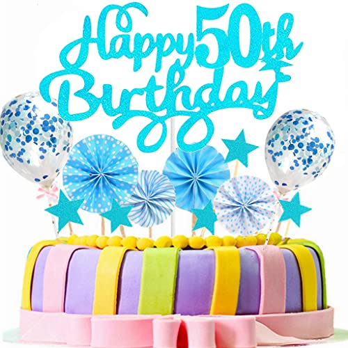 Conruich Tortendeko 50 Geburtstag Frau Mann, Kuchen Topper Happy 50th Birthday, Kuchendeko 50. Geburtstag Männer, Cake Topper Geburtstag Ballon Konfetti für Geburtstagstorte Deko 50 Jahre Frauen von Conruich