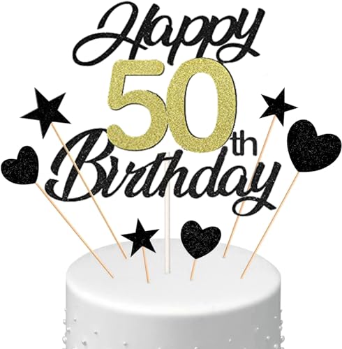 Conruich Tortendeko 50. Geburtstag Mann, Kuchen Topper Happy 50th Birthday Schwarz, Glitzer Kuchen Deko 50. Geburtstag Ballons Konfetti Papierfächer für Geburtstagstorte Deko 50 Jahre Frauen Männer Conruich Tortendeko 50. Geburtstag Mann, Kuchen Topper Happy 50th Birthday Schwarz, Glitzer Kuchen Deko 50. Geburtstag Ballons Konfetti Papierfächer für Geburtstagstorte Deko 50 Jahre Frauen Männer von Conruich