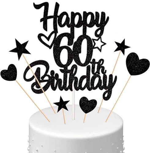 Conruich Tortendeko 60. Geburtstag Mann, Kuchendeko Happy 60th Birthday Schwarz, Glitzer Kuchen Topper 60. Geburtstag Ballons Konfetti Papierfächer für Geburtstagstorte Deko 60 Jahre Frauen Männer Conruich Tortendeko 60. Geburtstag Mann, Kuchendeko Happy 60th Birthday Schwarz, Glitzer Kuchen Topper 60. Geburtstag Ballons Konfetti Papierfächer für Geburtstagstorte Deko 60 Jahre Frauen Männer von Conruich