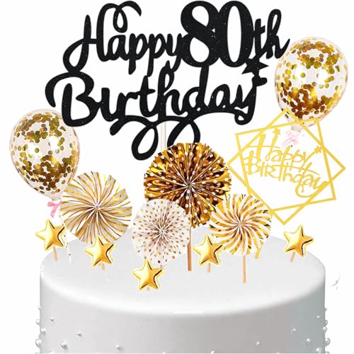 Conruich Tortendeko Happy Birthday Kuchen Topper 80. Geburtstag Frau,Kuchendeko Happy 80th Birthday, Schwarz Cake Topper 80. Geburtstag Konfetti Ballon für Geburtstagstorte Deko 80 Jahre Frauen Männer Conruich Tortendeko Happy Birthday Kuchen Topper 80. Geburtstag Frau,Kuchendeko Happy 80th Birthday, Schwarz Cake Topper 80. Geburtstag Konfetti Ballon für Geburtstagstorte Deko 80 Jahre Frauen Männer von Conruich