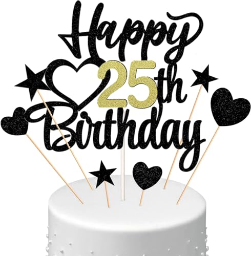 Conruich Tortendeko Happy Birthday Cake Topper 25. Geburtstag Mann Frau, Kuchendeko Happy 25th Birthday, Kuchen Topper 25. Geburtstag Ballons Konfetti für Geburtstagstorte Deko 25 Jahre Frauen Männer von Conruich