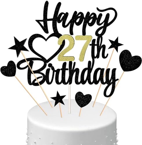 Conruich Tortendeko Happy Birthday Cake Topper 27. Geburtstag Mann Frau, Kuchendeko Happy 27th Birthday, Kuchen Topper 27. Geburtstag Ballons Konfetti für Geburtstagstorte Deko 27 Jahre Frauen Männer Conruich Tortendeko Happy Birthday Cake Topper 27. Geburtstag Mann Frau, Kuchendeko Happy 27th Birthday, Kuchen Topper 27. Geburtstag Ballons Konfetti für Geburtstagstorte Deko 27 Jahre Frauen Männer von Conruich