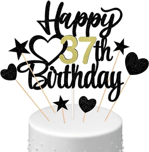 Conruich Tortendeko Happy Birthday Cake Topper 37. Geburtstag Mann Frau, Kuchendeko Happy 37th Birthday, Kuchen Topper 37. Geburtstag Ballons Konfetti für Geburtstagstorte Deko 37 Jahre Frauen Männer Conruich Tortendeko Happy Birthday Cake Topper 37. Geburtstag Mann Frau, Kuchendeko Happy 37th Birthday, Kuchen Topper 37. Geburtstag Ballons Konfetti für Geburtstagstorte Deko 37 Jahre Frauen Männer von Conruich