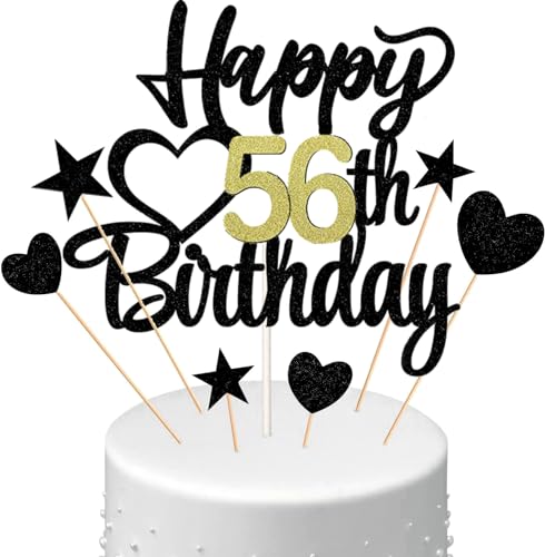 Conruich Tortendeko Happy Birthday Cake Topper 56. Geburtstag Mann Frau, Kuchendeko Happy 56th Birthday, Kuchen Topper 56. Geburtstag Ballons Konfetti für Geburtstagstorte Deko 56 Jahre Frauen Männer von Conruich