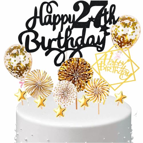 Conruich Tortendeko Happy Birthday Kuchen Topper 27. Geburtstag Frau,Kuchendeko Happy 27th Birthday, Schwarz Cake Topper 27. Geburtstag Konfetti Ballon für Geburtstagstorte Deko 27 Jahre Frauen Männer Conruich Tortendeko Happy Birthday Kuchen Topper 27. Geburtstag Frau,Kuchendeko Happy 27th Birthday, Schwarz Cake Topper 27. Geburtstag Konfetti Ballon für Geburtstagstorte Deko 27 Jahre Frauen Männer von Conruich