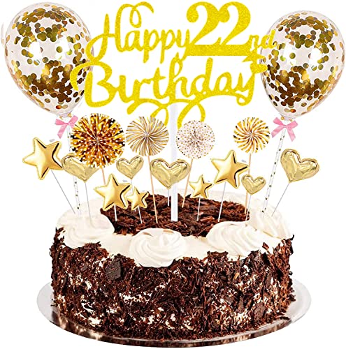 Conruich Tortendeko Happy Birthday Kuchendeko 22. Geburtstag Mann Frau, Kuchen Topper Happy 22th Birthday, Glitzer Kuchen Deko mit Ballons Konfetti für Geburtstagstorte Deko 22 Jahre Frauen Männer Conruich Tortendeko Happy Birthday Kuchendeko 22. Geburtstag Mann Frau, Kuchen Topper Happy 22th Birthday, Glitzer Kuchen Deko mit Ballons Konfetti für Geburtstagstorte Deko 22 Jahre Frauen Männer von Conruich