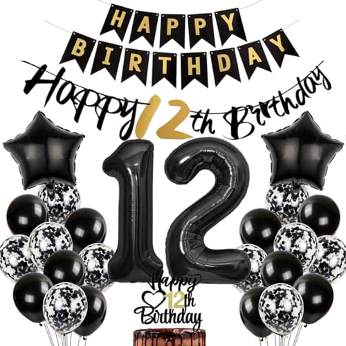 Conruich hei Luftballon 12. Geburtstag Dekoration Junge, Schwarz Geburtstagsdeko 12 Jahre Mädchen, Tortendeko Happy 12th Birthday Deko 12 Jahre Mädchen, Schwarz Deko 12. Geburtstag Junge Mädchen Conruich hei Luftballon 12. Geburtstag Dekoration Junge, Schwarz Geburtstagsdeko 12 Jahre Mädchen, Tortendeko Happy 12th Birthday Deko 12 Jahre Mädchen, Schwarz Deko 12. Geburtstag Junge Mädchen von Conruich
