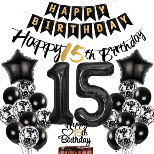 Conruich hei Luftballon 15. Geburtstag Dekoration Junge, Schwarz Geburtstagsdeko 15 Jahre Mädchen, Tortendeko Happy 15th Birthday Deko 15 Jahre Mädchen, Schwarz Deko 15. Geburtstag Junge Mädchen Conruich hei Luftballon 15. Geburtstag Dekoration Junge, Schwarz Geburtstagsdeko 15 Jahre Mädchen, Tortendeko Happy 15th Birthday Deko 15 Jahre Mädchen, Schwarz Deko 15. Geburtstag Junge Mädchen von Conruich