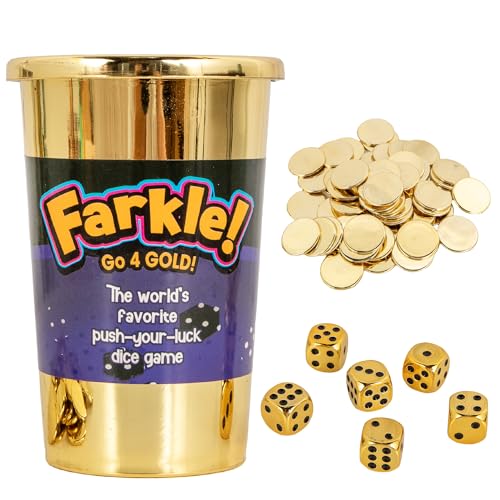 Continuum Games Farkle Go 4 Goldwürfelspiel, lustiges Familien- und Party-Würfelspiel, Schieben Sie Ihr Glück, gewinnen Sie Goldmünzen, inklusive Würfelset und Punkteblätter, für 2 + Spieler, ab 8 von Continuum Games