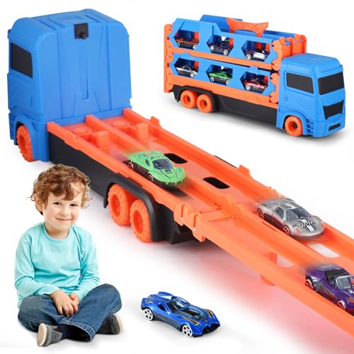 Transport Truck Spielzeugautos mit 12 Rennautos, 165cm Transporter für Kinder mit Doppel Auswerfer Rennstrecke, Tragbares LKW Transporter Spielzeug Set Rennbahn-Spielzeug für Jungen Alter 3 4 5 6 Transport Truck Spielzeugautos mit 12 Rennautos, 165cm Transporter für Kinder mit Doppel Auswerfer Rennstrecke, Tragbares LKW Transporter Spielzeug Set Rennbahn-Spielzeug für Jungen Alter 3 4 5 6 von Contraxump