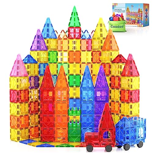 100 Magnetische Fliesen STEM Bauspielzeug mit 2 Autos, Sensorische Magnetische Bausteine für Kleinkinder und Kinder, Vorschule Montessori Spielzeug Geschenke für 3+ Jahre alte Jungen und Mädchen von Coodoo