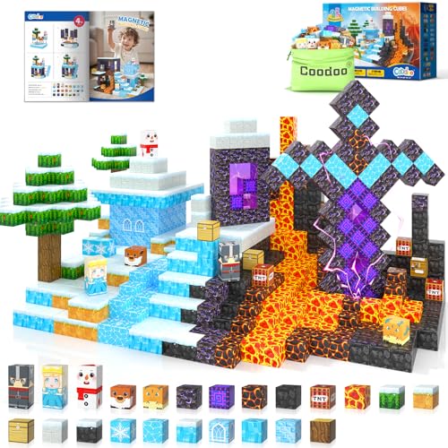 Gefrorene Magnetbausteine & Magnetische Bausteine - Gefroren & Lava Set, Magnetische Kacheln, STEM Spielzeug, Outdoor Kinderspielzeug, Geschenke für Jungen & Mädchen, Spielzeug ab 3 Jahre magnetspiel von Coodoo