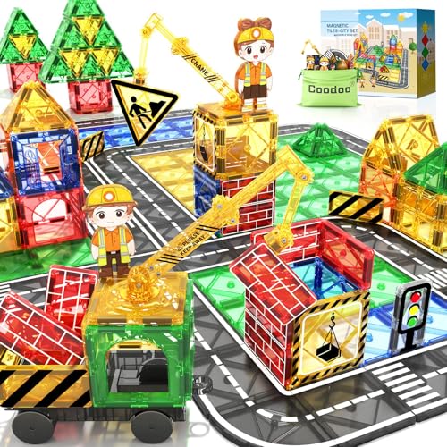 Kinderspiele Magnetische Bausteine Straßenset mit ausfahrbarem Magnetkran, Stadt Bauspielzeug für Kleinkinder Vorschulspielzeug Alter 4-6 5-7, Geschenke für Jungen Mädchen ab 3 Jahren Kinderspielzeug Kinderspiele Magnetische Bausteine Straßenset mit ausfahrbarem Magnetkran, Stadt Bauspielzeug für Kleinkinder Vorschulspielzeug Alter 4-6 5-7, Geschenke für Jungen Mädchen ab 3 Jahren Kinderspielzeug von Coodoo