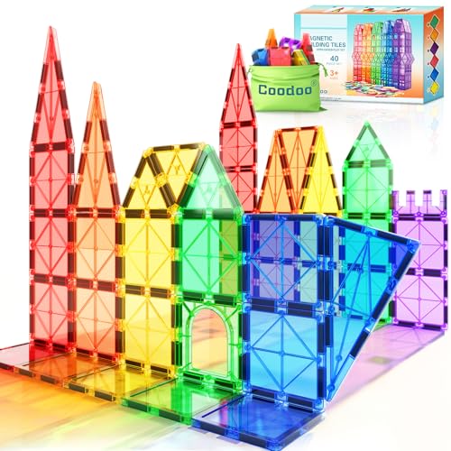 Magnetische Fliesen Kinderspielzeug STEM Magnet Spielzeug für Kleinkind Magnetische Blöcke Bauspielzeug Vorschule Lernen Sensorische Montessori Spielzeug für 3+ Jahre alte Jungen und Mädchen von Coodoo