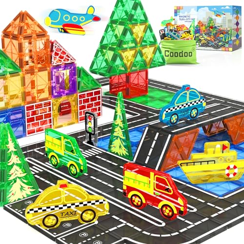 Coodoo Magnetische Fliesen Stadtstraßen-Set, Kinderspielzeug, sensorische Spiele für 3-jährige Jungen und Mädchen, magnetische Blöcke für Kinder im Alter von 3–5, 4–8 Jahren, Klassenzimmer, Muss für Coodoo Magnetische Fliesen Stadtstraßen-Set, Kinderspielzeug, sensorische Spiele für 3-jährige Jungen und Mädchen, magnetische Blöcke für Kinder im Alter von 3–5, 4–8 Jahren, Klassenzimmer, Muss für von Coodoo