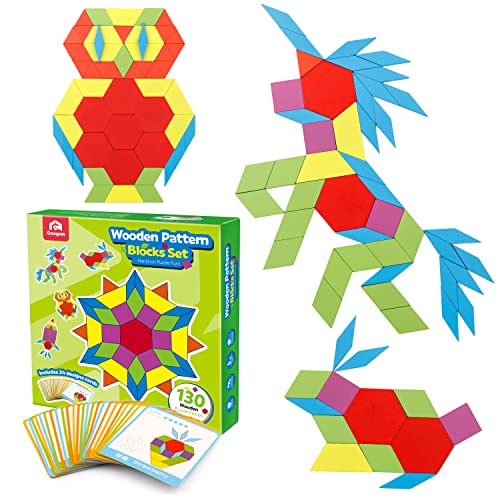 Coogam 130 Stück Holzmuster Blöcke Set Geometrisch Manipulative Form Puzzle - Grafisches Spielzeug Gehirn Stamm Geschenkmit 24 Stück Design-Karten Coogam 130 Stück Holzmuster Blöcke Set Geometrisch Manipulative Form Puzzle - Grafisches Spielzeug Gehirn Stamm Geschenkmit 24 Stück Design-Karten von Coogam
