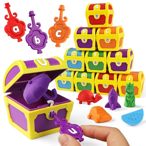 Coogam Alphabet-Lernspielzeug für Kinder, 26 Schatzschloss mit Schlüssel, Montessori-Geschenk für feine motorische Fähigkeiten für Kinder im Alter von 3-4-5 von Coogam
