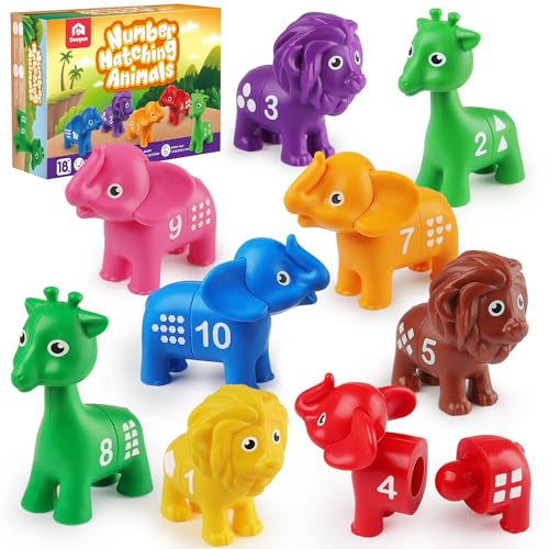Coogam Digital Matching-Spielzeug-Set, 10 Stücke doppelseitiges Tier Zahlen-Zählspiel, Vorschule Montessori Feinmotor Fähigkeiten Mathematik-Puzzle-Spielzeug für 3-4-5 Jahre alt von Coogam