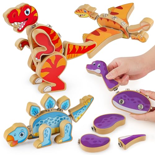 Coogam-Dinosaurierbaustein, Holzschraubverbindung von Dinosaurierbausteinen, STEM-Entfernung von Dinosaurier-Spielzeug, Feinmotorisierung Lernspielzeug, geeignet für Kinder im Alter von 3-4-5 Jahren von Coogam