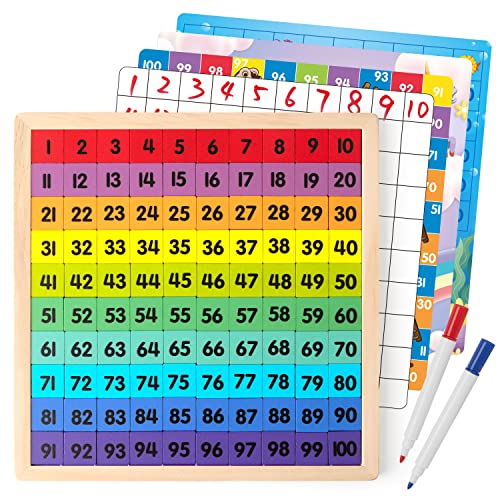 Coogam Hölzernes Mathe-Hundertbrett 1-100 Zahlen Lernen Lernspielzeug Buntes Montessori-Zählbrettspiel für Vorschulkinder 3 4 5 Jahre alte Jungen Mädchen von Coogam