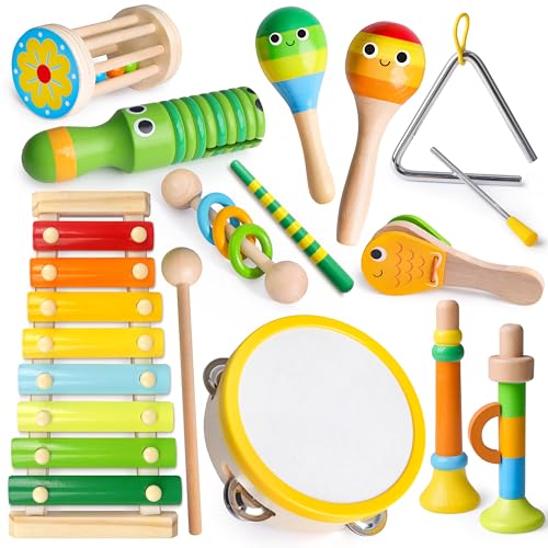 Coogam Holzmusikgeräte, Klingelturm-Platte, Flöte Malaga Spielzeug, Holz-Schlaginstrumente Rhythmusmusikspielzeug, Montessori Bildungs-Lerngeschenke von Coogam