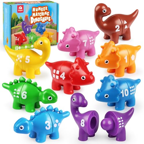 Kughan Zahlen Matching Spiel 10PCS, 123 Zählen Dinosaurier Spielzeug, Puzzle Pre-Montessori Feinmotor Fähigkeiten Mathematik Lernspielzeug geeignet für 2 3 4 Jahre alt von Coogam